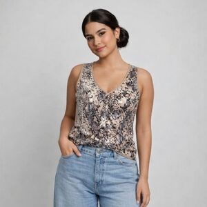 Calvin Klein Tank Top Sequin Phyton Animal Print V-Neck Sleeveless M